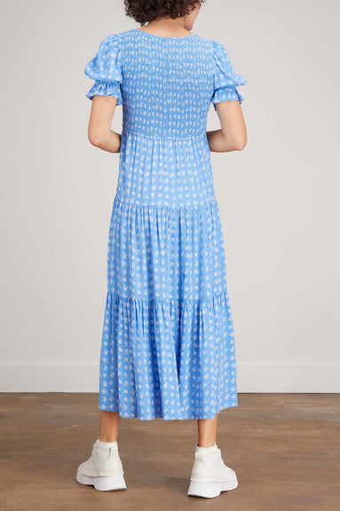 Kitri Dresses Persephone Shirred Dress in Blue Ditsy Floral