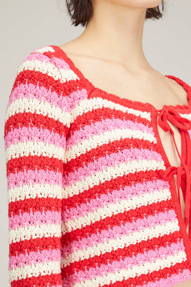 Kitri Tops Dionne Knit Cardigan in Pink Stripe Kitri Dionne Knit Cardigan in Pink Stripe