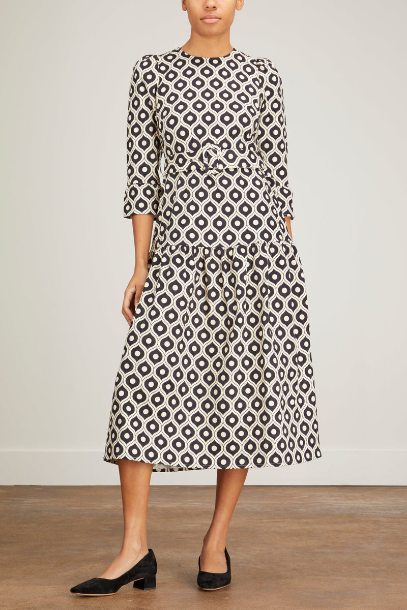 Mid-Length Dress Black and White Houndstooth Technical Cotton Jacquard