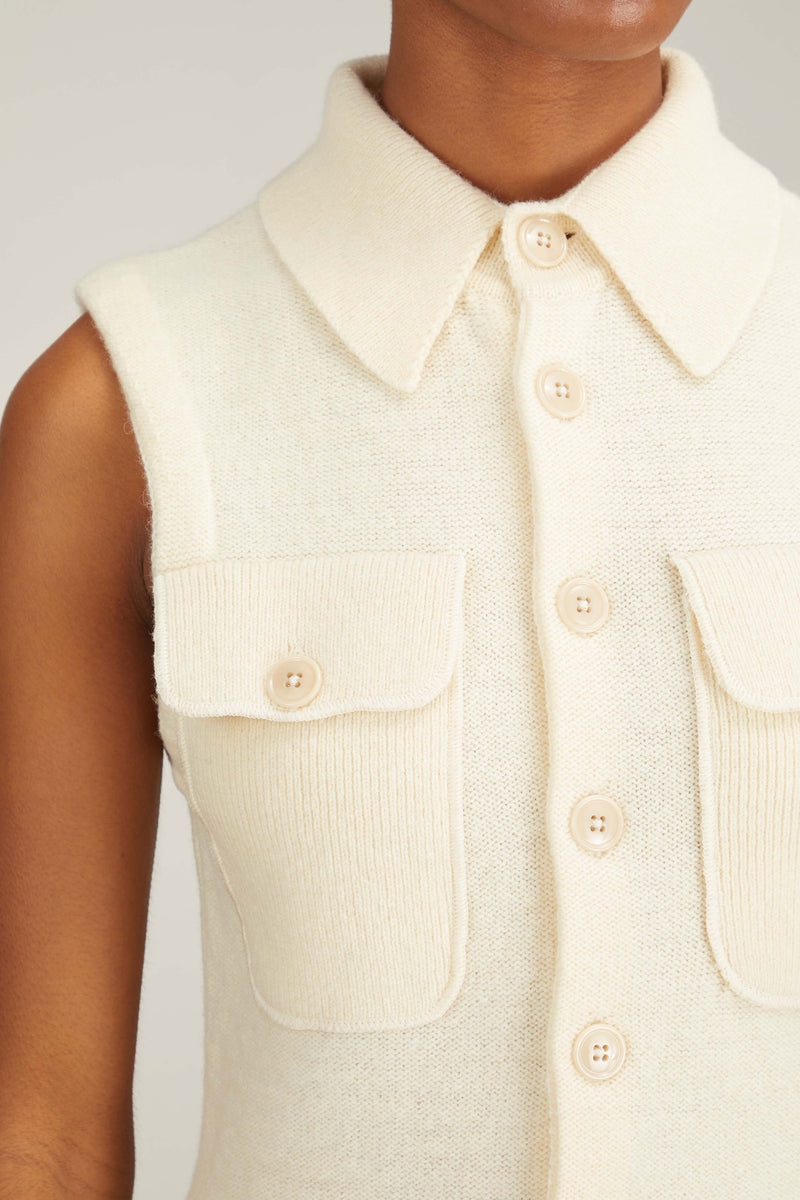 Lemaire Sleeveless Fitted Cardigan in Light Cream – Hampden Clothing
