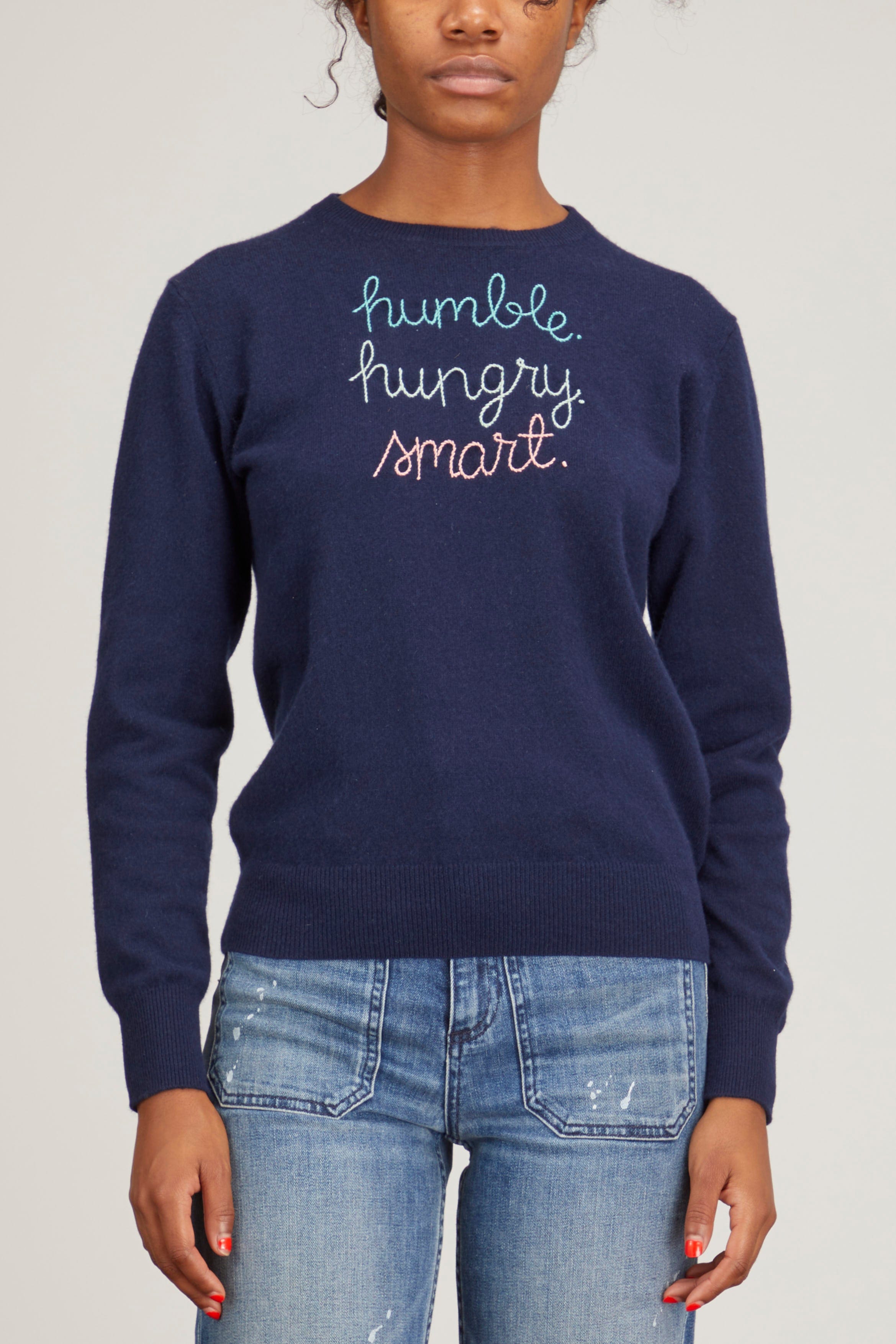 Lingua Franca Sweaters Hungry. Humble. Smart. Crewneck in Navy