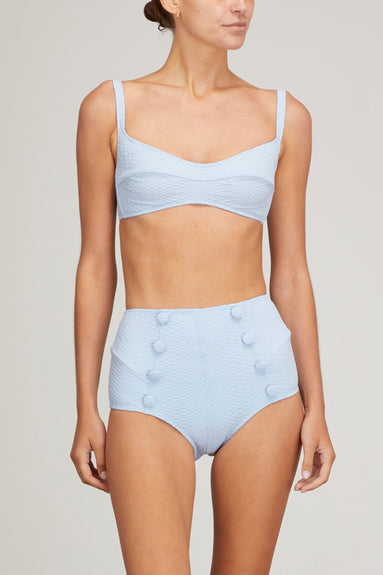 Lisa Marie Fernandez Swimwear Balconnette High Waist Bikini in Vintage Blue Seersucker Lisa Marie Fernandez Balconnette High Waist Bikini in Vintage Blue Seersucker