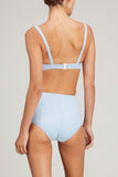 Lisa Marie Fernandez Swimwear Balconnette High Waist Bikini in Vintage Blue Seersucker Lisa Marie Fernandez Balconnette High Waist Bikini in Vintage Blue Seersucker