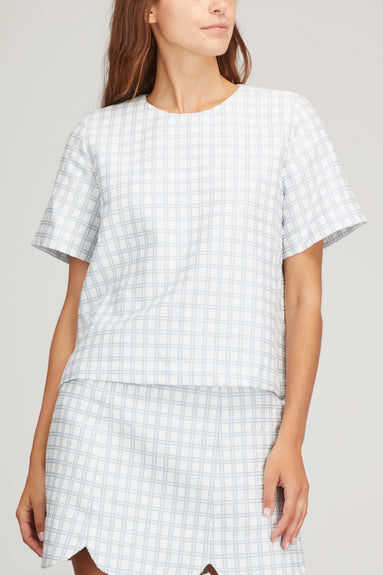 Lisa Marie Fernandez Tops Trapeze T-Shirt in Vintage Blue Check
