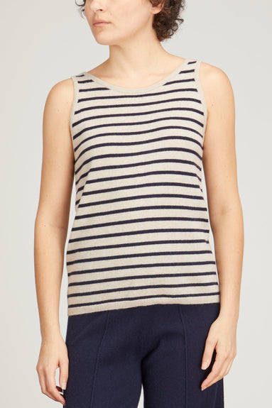 Lisa Yang Tops Gaia Camisole in Sand/Navy