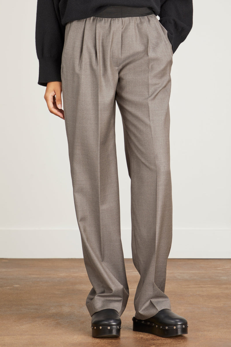 MELANGE CHECK STRAIGHT SLACKS-