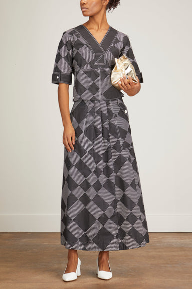 Lovebirds Tops Folded Sleeve Crop Top in Black Cross Chess