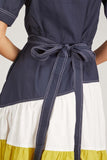 Lovebirds Dresses Three Tier Block Dress in Navy/Ivory/Lime Green/Indigo