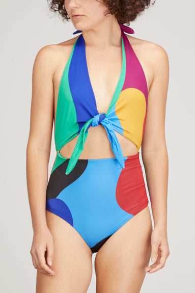Mara Hoffman Swimwear Wisteria Maddy One Piece Swimsuit in Black Multi