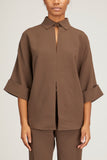 Mark Kenly Domino Tan Tops Bailee Blouse in Dark Brown
