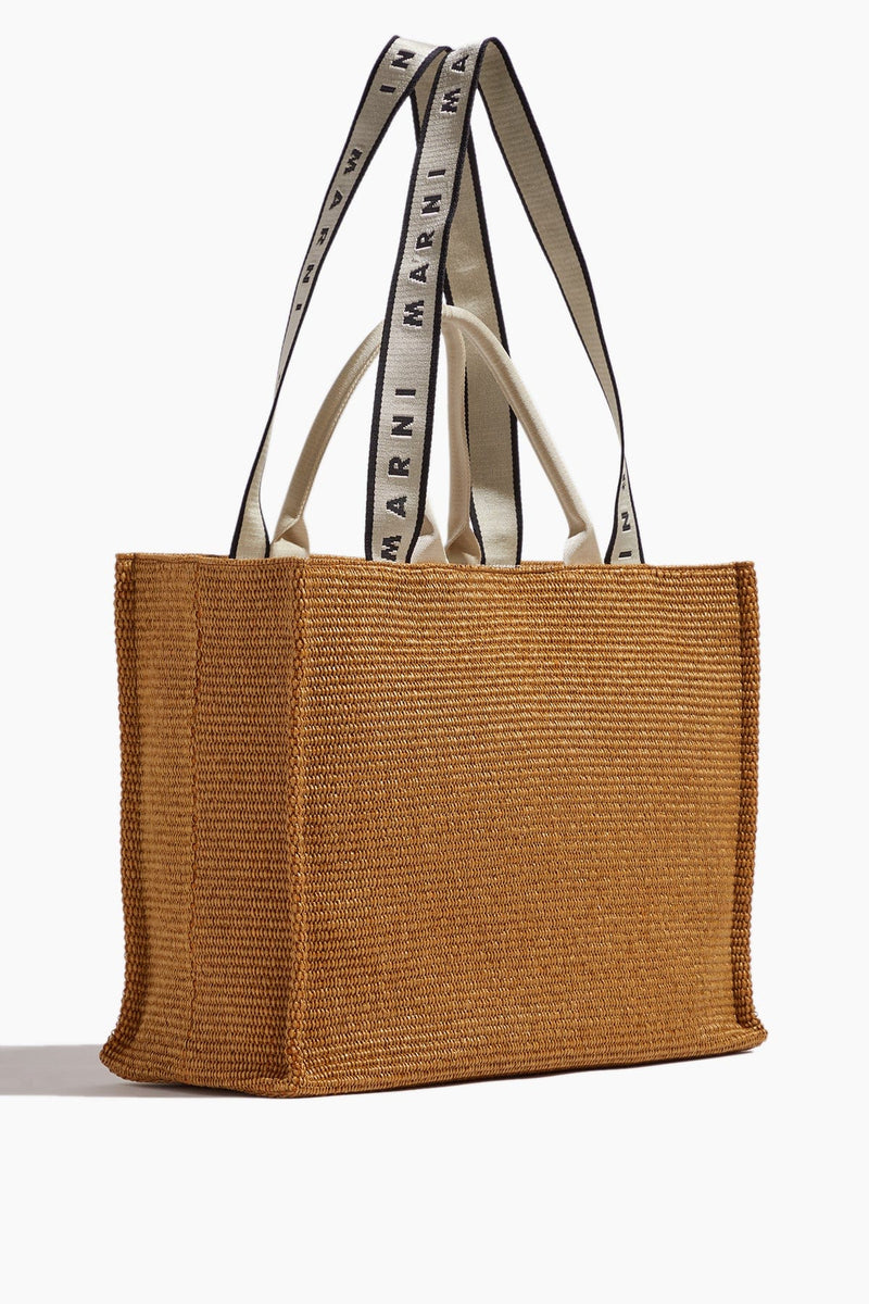 Marni Large Basket Shopping Bag in Raw Sienna/Natural/Black