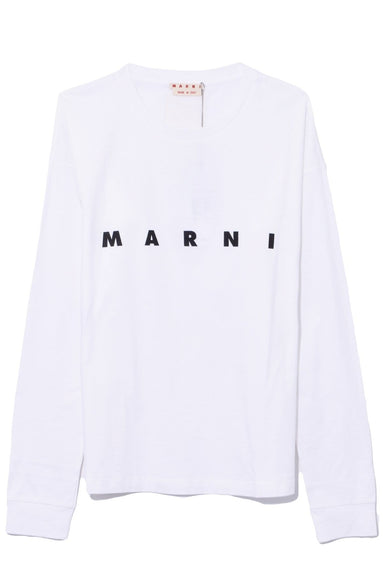 Marni Clothing Long Sleeve Logo Tee in Lilly White