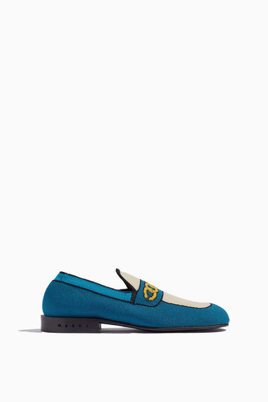 Marni Loafers Moccasin Shoe in Petroleum/Silk/White