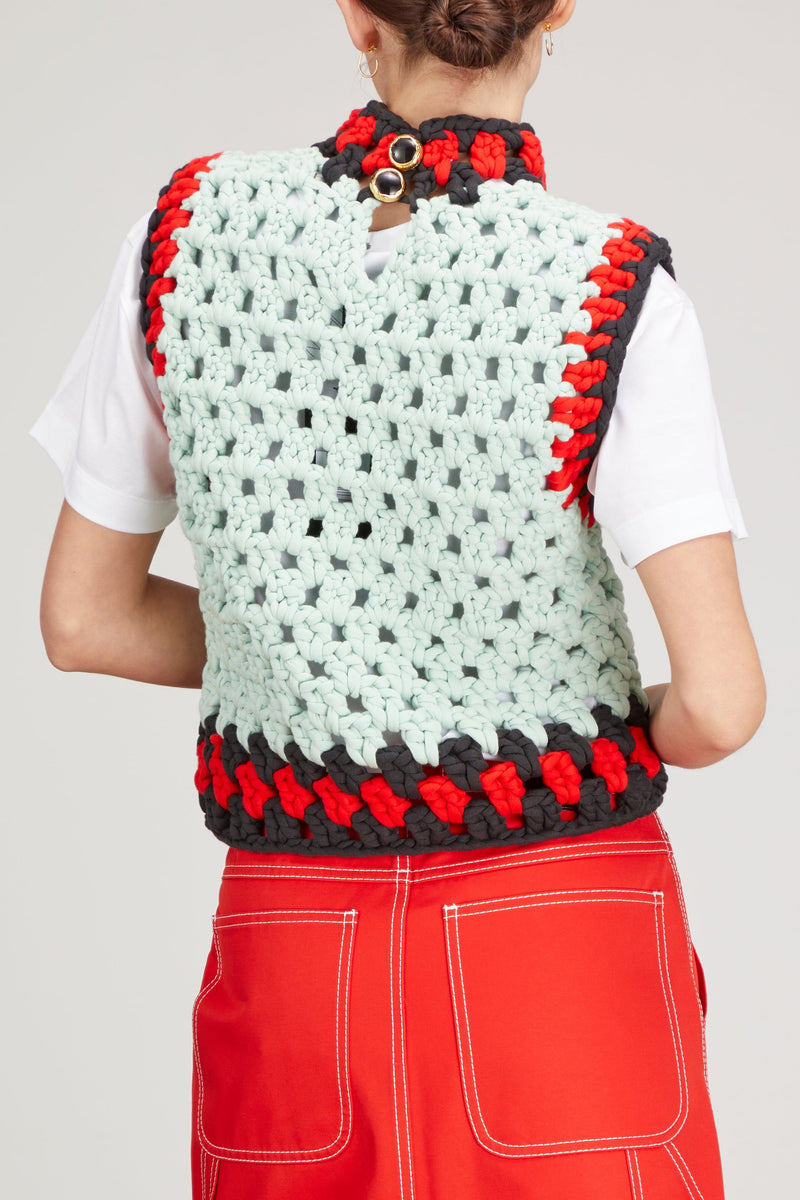 Meryll Rogge Smiley Face Crochet Vest in Mint Multi – Hampden Clothing