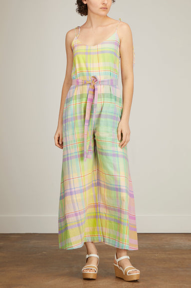 Mii Jumpsuits Handwoven Check Jumpsuit in Turquoise
