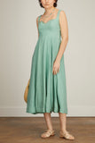 Mii Dresses Linen Hand Embroidered Dress in Green Amande