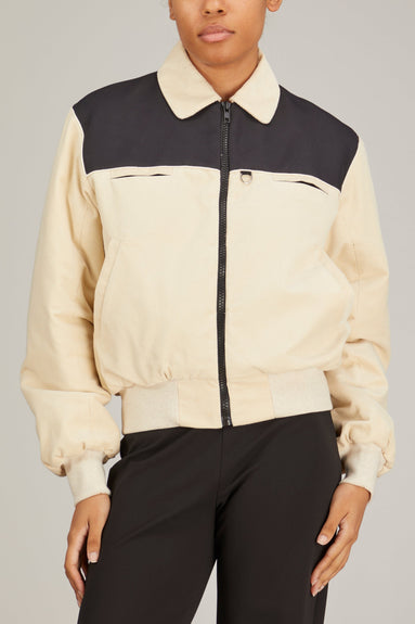 Minuit Jackets Nylon and Velvet Bomber in Black/Cream