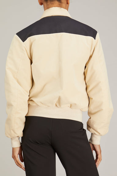 Minuit Jackets Nylon and Velvet Bomber in Black/Cream