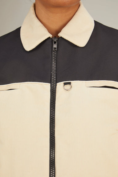 Minuit Jackets Nylon and Velvet Bomber in Black/Cream