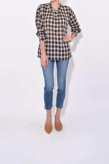 Nili Lotan Clothing Myra Top in Mocha Plaid
