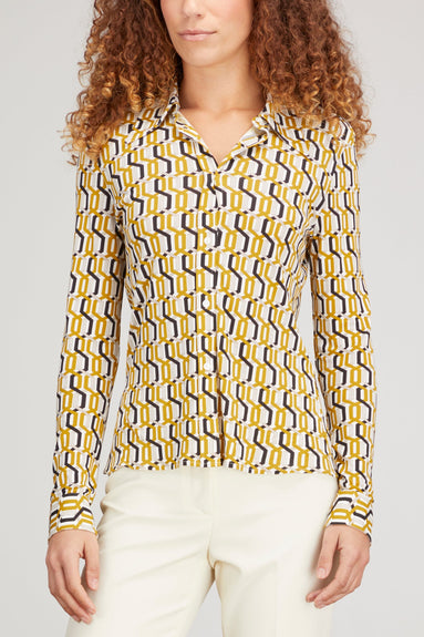 Nili Lotan Tops Celestine Blouse in Mustard/Black/Ivory Chain
