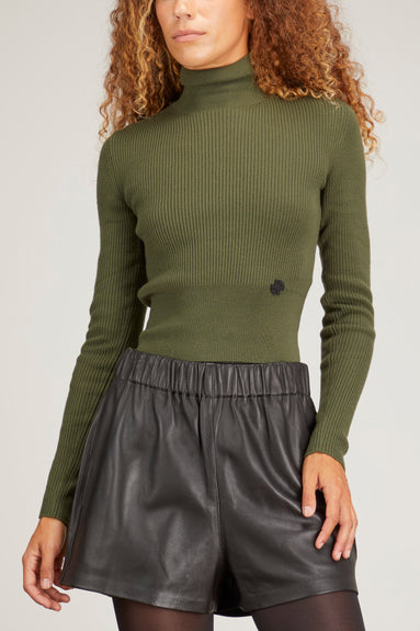 Patou Tops High Neck Rib Jumper in Loden