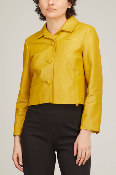 Proenza Schouler White Label Jackets Cropped Leather Blazer in Sulphur Proenza Schouler Cropped Leather Blazer in Sulphur