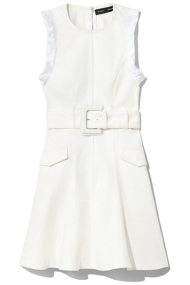 Proenza Schouler Clothing Belted Stretch Denim Suiting Dress in White