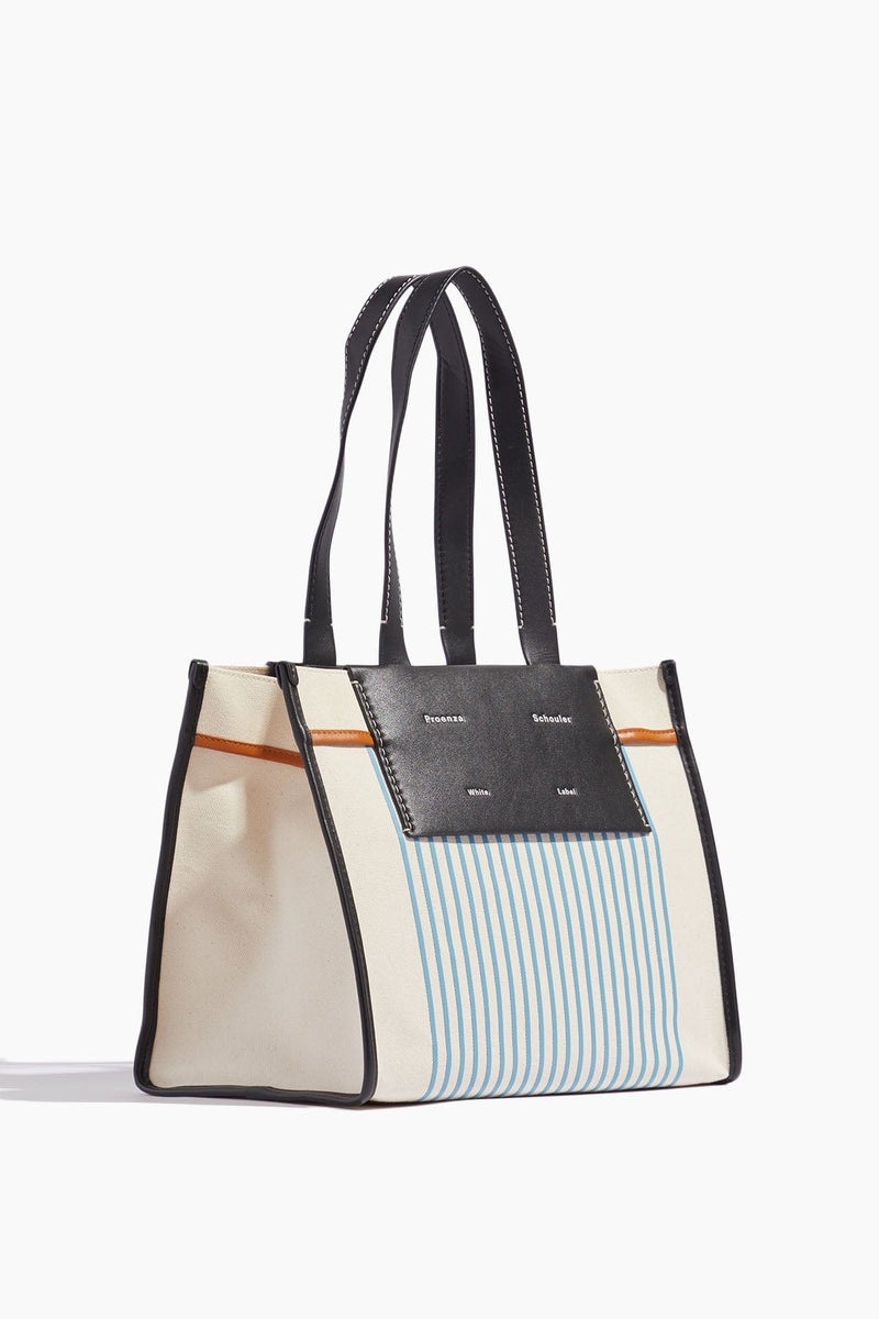 Large Morris leather-trimmed striped canvas tote