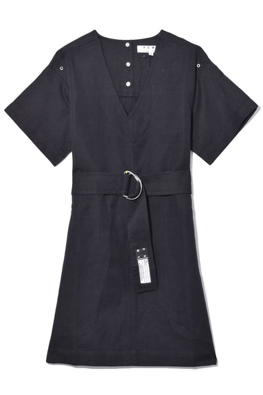 Proenza Schouler Clothing Short Sleeve Washed Linen Shift Dress in Black