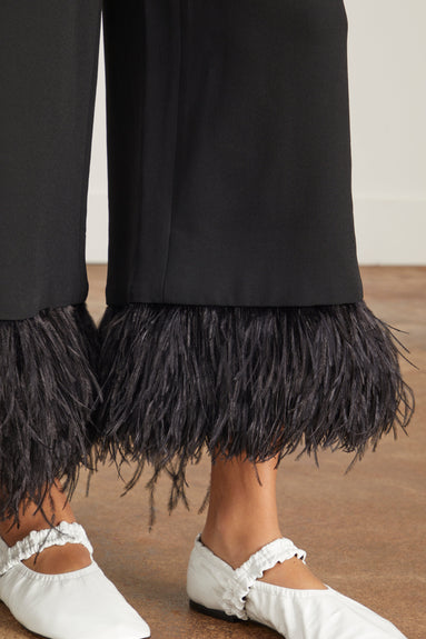 Proenza Schouler Pants Bi-Stretch Crepe Feather Trim Pant in Black Proenza Schouler Bi-Stretch Crepe Feather Trim Pant in Black