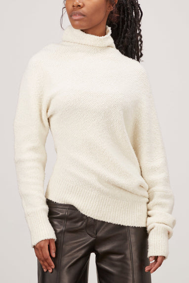 Proenza Schouler Sweaters Fuzzy Boucle Twisted Sweater in Ecru