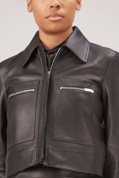 Proenza Schouler Jackets Grainy Leather Cropped Jacket in Black