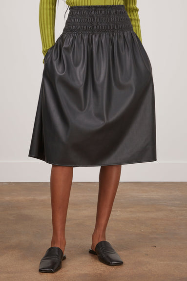 Proenza Schouler White Label Tops Faux Leather Smocked Skirt in Black