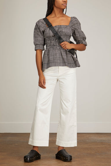 Proenza Schouler White Label Tops Grid Poplin Square Neck Top in Cream/Black