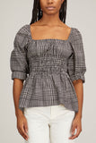 Proenza Schouler White Label Tops Grid Poplin Square Neck Top in Cream/Black
