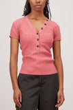 Proenza Schouler White Label Tops Knit Short Sleeve Polo Top in Rose