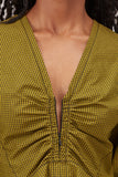 Proenza Schouler White Label Tops Plaid Poplin Puff Sleeve Top in Olive/Black