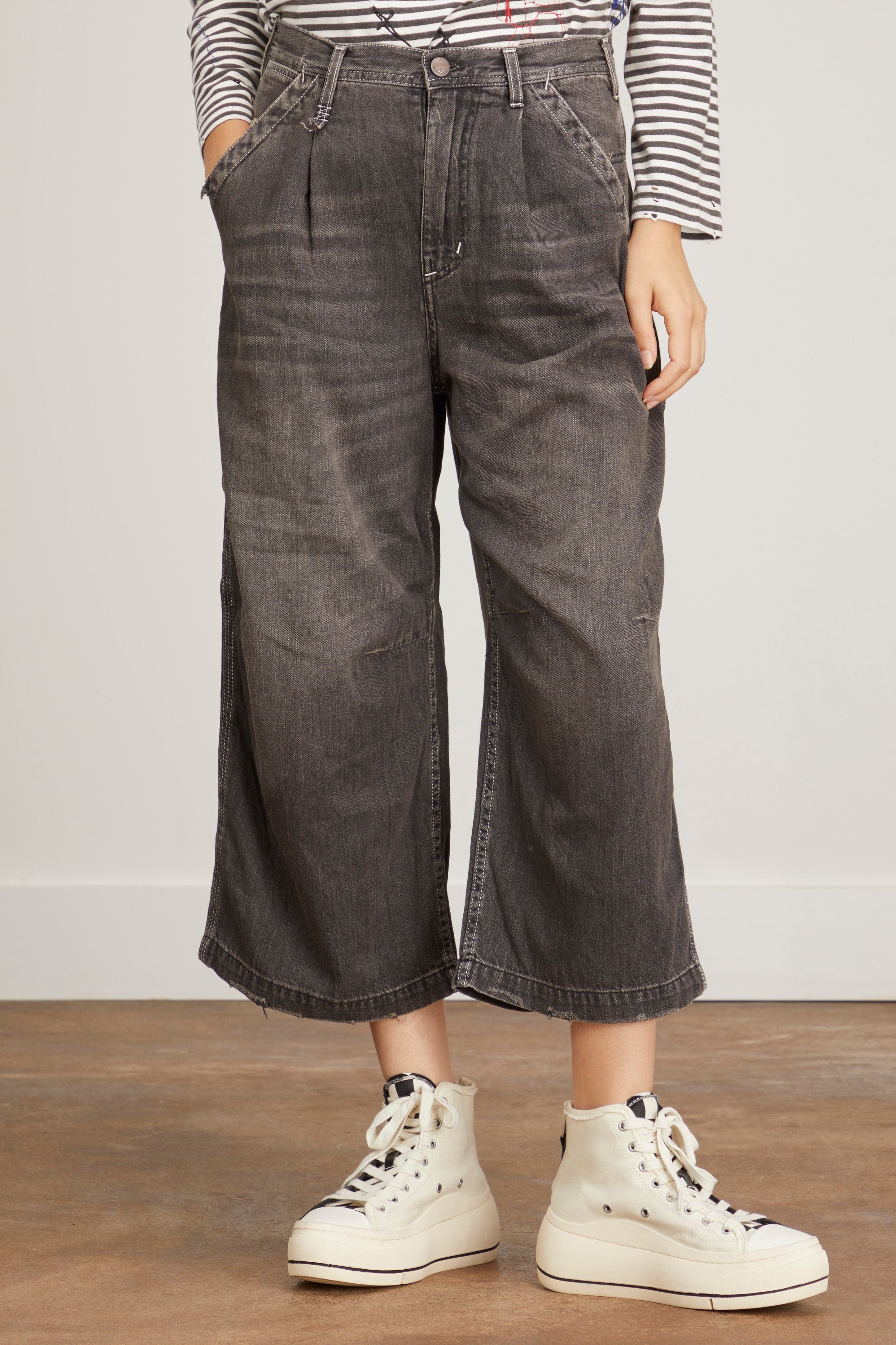 R13 Jeans Carpenter Crop Wide Leg Jean in Ellery Black