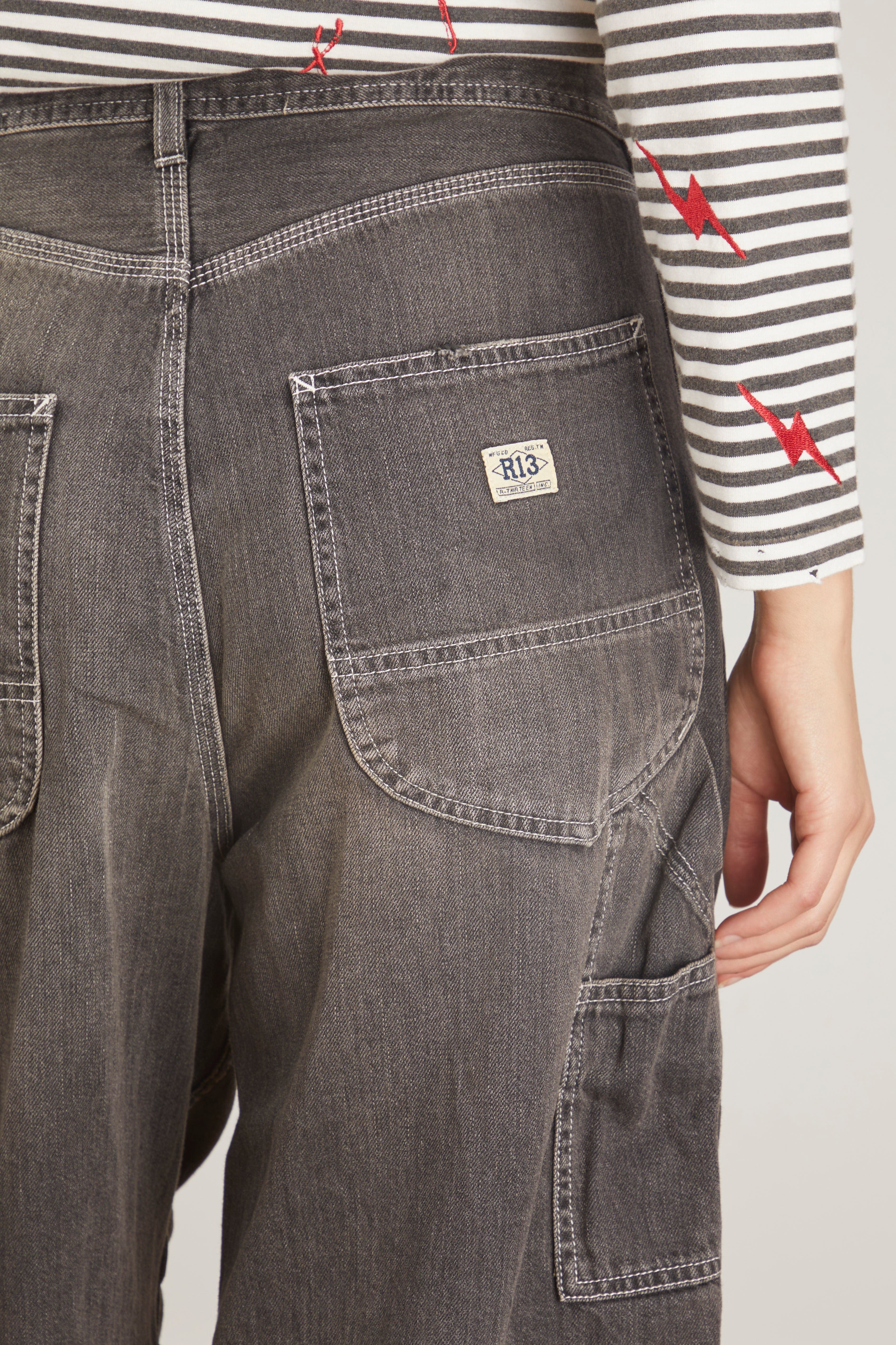 R13 Jeans Carpenter Crop Wide Leg Jean in Ellery Black