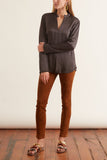 Raquel Allegra Tops Crepe Back Satin Split Front Blouse in Slate Raquel Allegra Crepe Back Satin Split Front Blouse in Slate