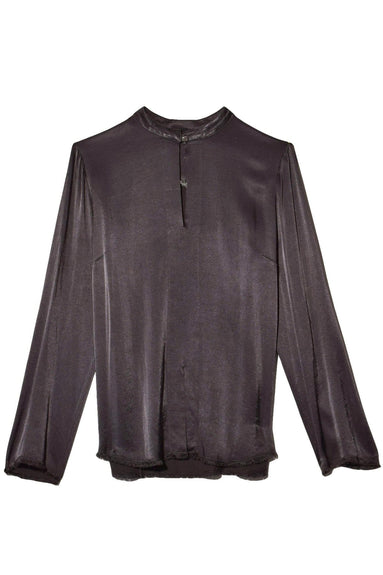 Raquel Allegra Tops Crepe Back Satin Split Front Blouse in Slate Raquel Allegra Crepe Back Satin Split Front Blouse in Slate