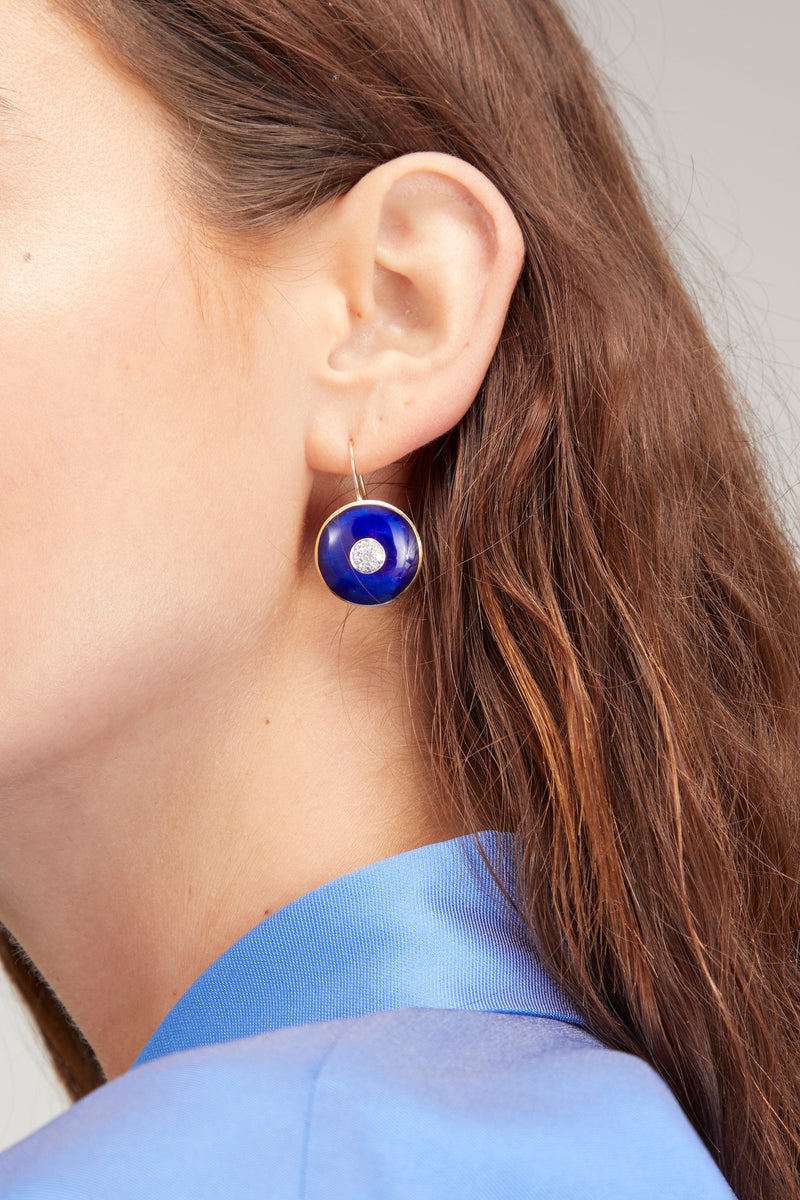 Blue Enamel Disc Earrings