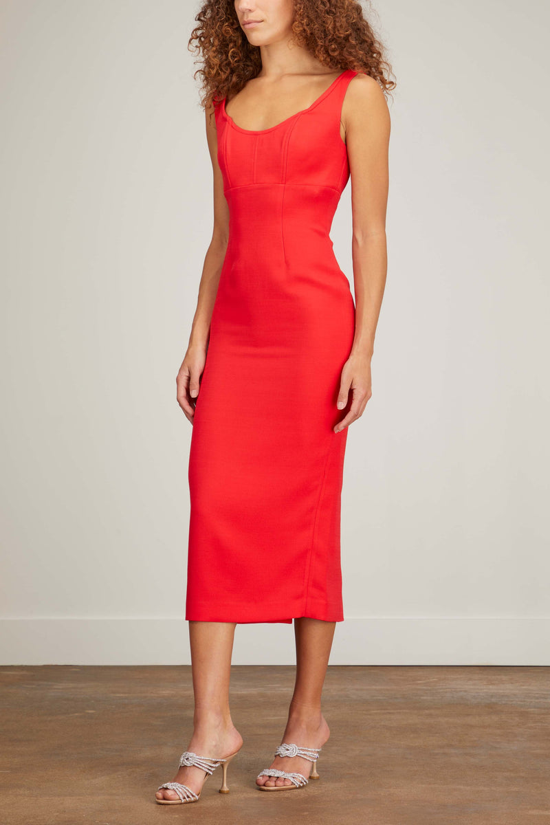 Red Velvet Midi Dress With High-Heeled Ankle Boots - What Lizzy Loves