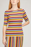 Rosetta Getty Tops Cropped Sleeve T-Shirt in Stripe Multi Rosetta Getty Cropped Sleeve T-Shirt in Stripe Multi