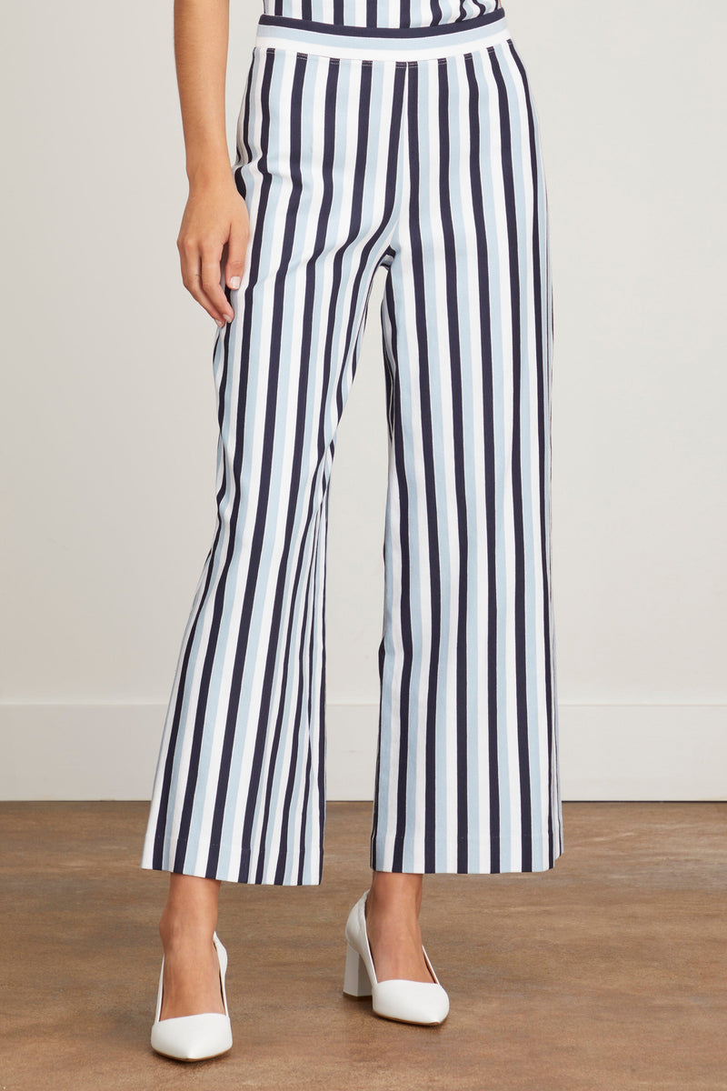 Rosetta Getty Pull On Cropped Straight Pant in Blue/White