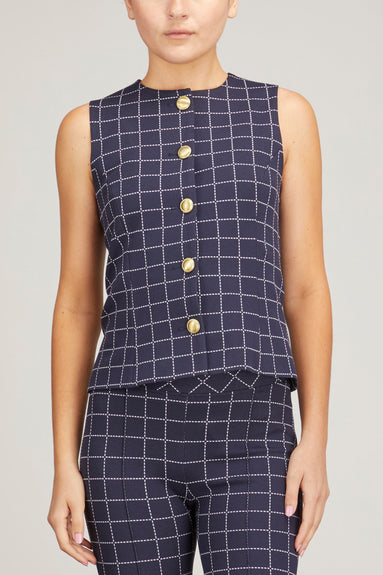 Rosetta Getty Tops Sleeveless Button Front Top in Navy/White