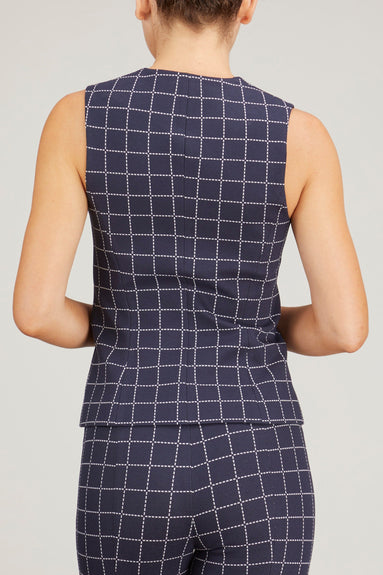 Rosetta Getty Tops Sleeveless Button Front Top in Navy/White