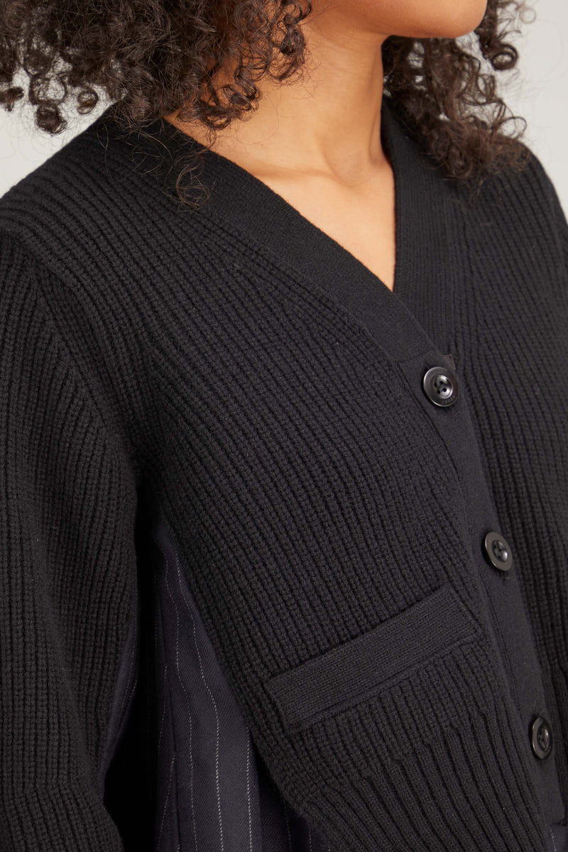 Sacai Chalk Stripe x Wool Knit Cardigan in Black/Navy – Hampden 