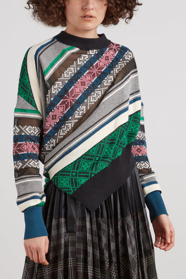 Sacai Sweaters Rug Jacquard Knit Pullover in Multi